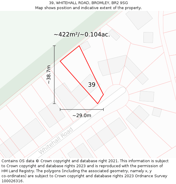39, WHITEHALL ROAD, BROMLEY, BR2 9SG: Plot and title map