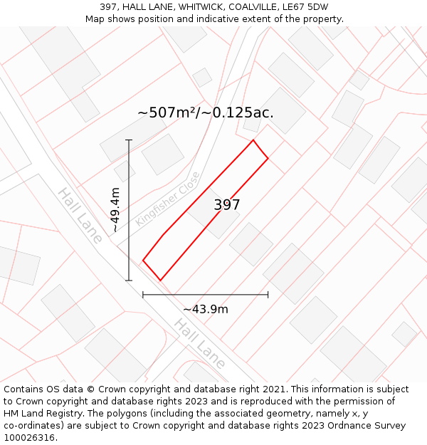 397, HALL LANE, WHITWICK, COALVILLE, LE67 5DW: Plot and title map