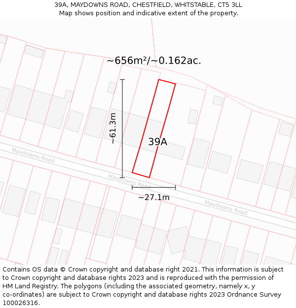 39A, MAYDOWNS ROAD, CHESTFIELD, WHITSTABLE, CT5 3LL: Plot and title map