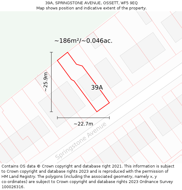 39A, SPRINGSTONE AVENUE, OSSETT, WF5 9EQ: Plot and title map