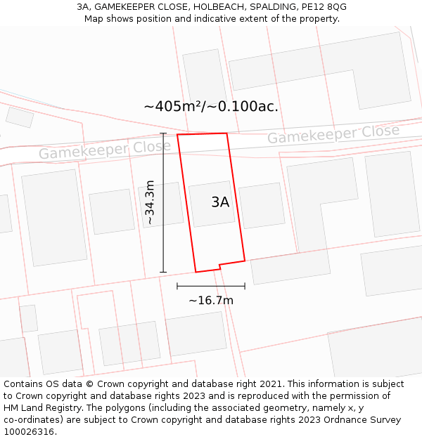 3A, GAMEKEEPER CLOSE, HOLBEACH, SPALDING, PE12 8QG: Plot and title map