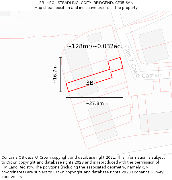 3B, HEOL STRADLING, COITY, BRIDGEND, CF35 6AN: Plot and title map