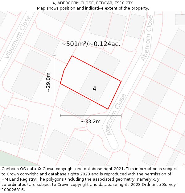 4, ABERCORN CLOSE, REDCAR, TS10 2TX: Plot and title map