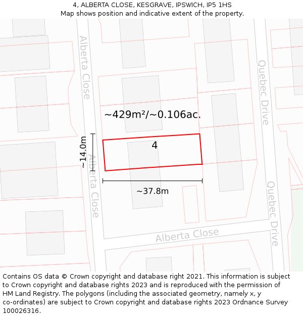 4, ALBERTA CLOSE, KESGRAVE, IPSWICH, IP5 1HS: Plot and title map