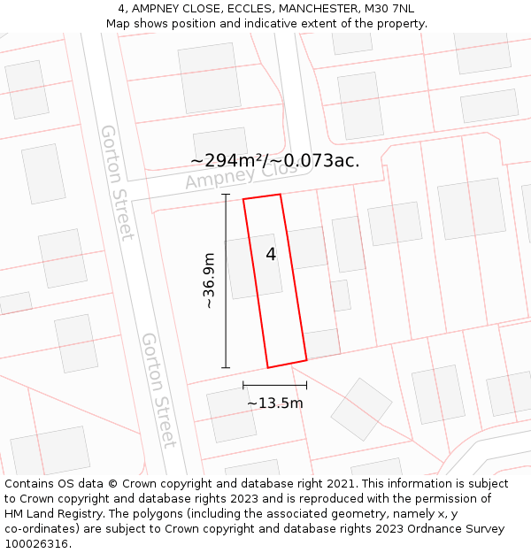 4, AMPNEY CLOSE, ECCLES, MANCHESTER, M30 7NL: Plot and title map