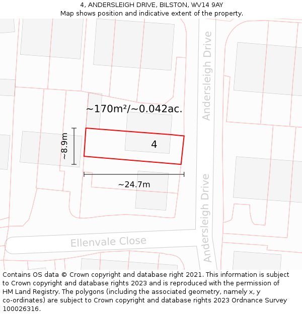 4, ANDERSLEIGH DRIVE, BILSTON, WV14 9AY: Plot and title map