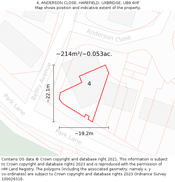 4, ANDERSON CLOSE, HAREFIELD, UXBRIDGE, UB9 6HF: Plot and title map