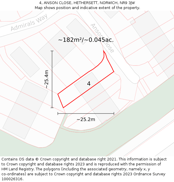 4, ANSON CLOSE, HETHERSETT, NORWICH, NR9 3JW: Plot and title map