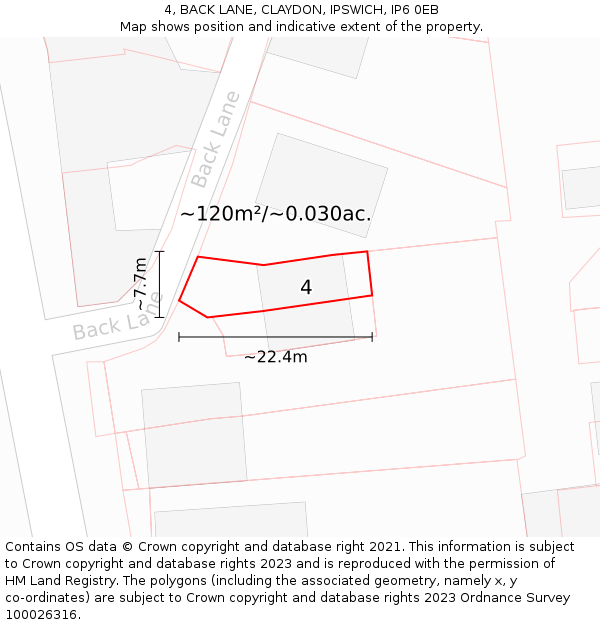 4, BACK LANE, CLAYDON, IPSWICH, IP6 0EB: Plot and title map