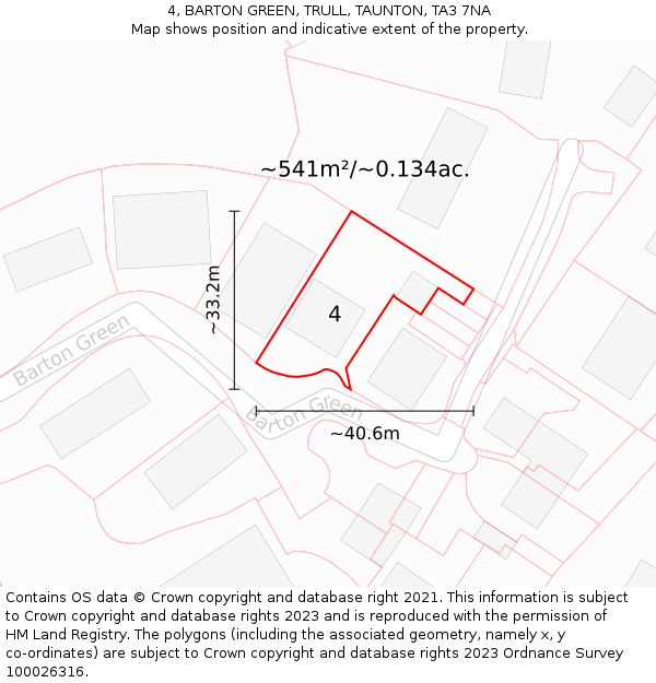 4, BARTON GREEN, TRULL, TAUNTON, TA3 7NA: Plot and title map