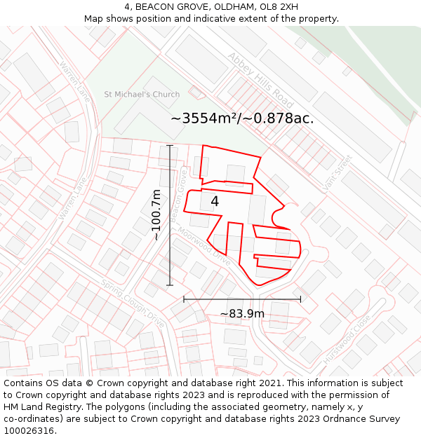 4, BEACON GROVE, OLDHAM, OL8 2XH: Plot and title map