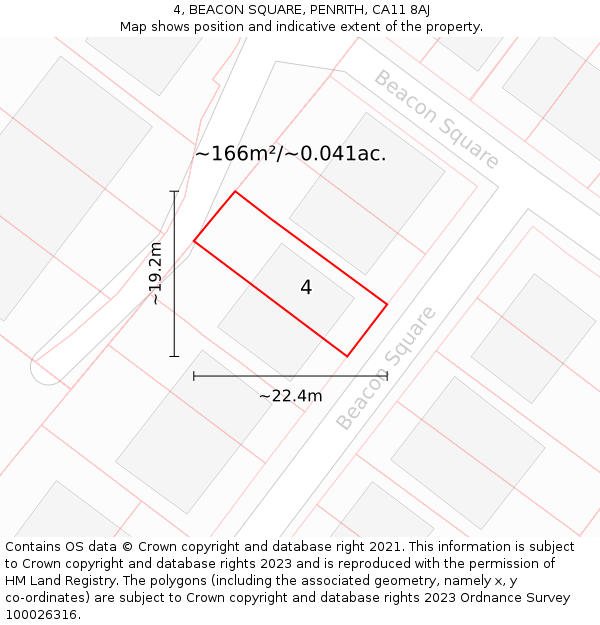 4, BEACON SQUARE, PENRITH, CA11 8AJ: Plot and title map