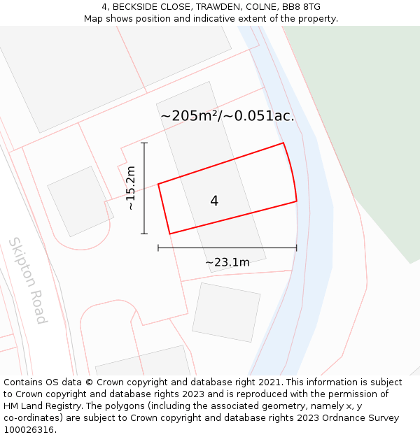 4, BECKSIDE CLOSE, TRAWDEN, COLNE, BB8 8TG: Plot and title map