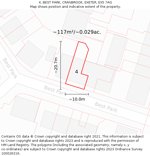 4, BEST PARK, CRANBROOK, EXETER, EX5 7AG: Plot and title map