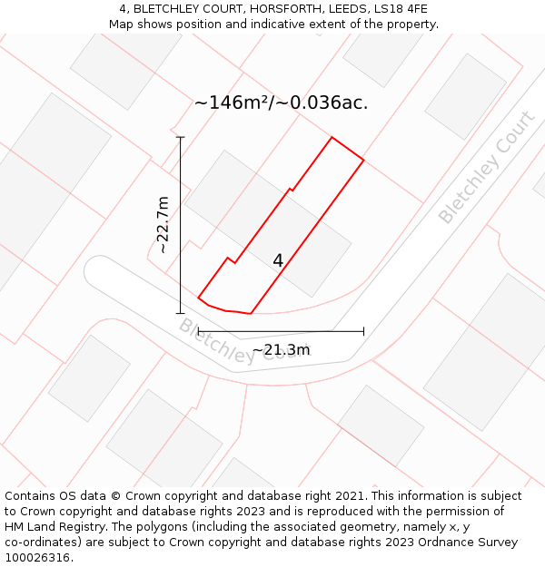 4, BLETCHLEY COURT, HORSFORTH, LEEDS, LS18 4FE: Plot and title map