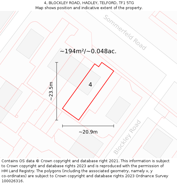 4, BLOCKLEY ROAD, HADLEY, TELFORD, TF1 5TG: Plot and title map