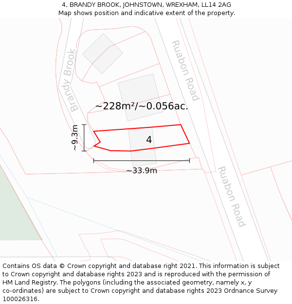 4, BRANDY BROOK, JOHNSTOWN, WREXHAM, LL14 2AG: Plot and title map
