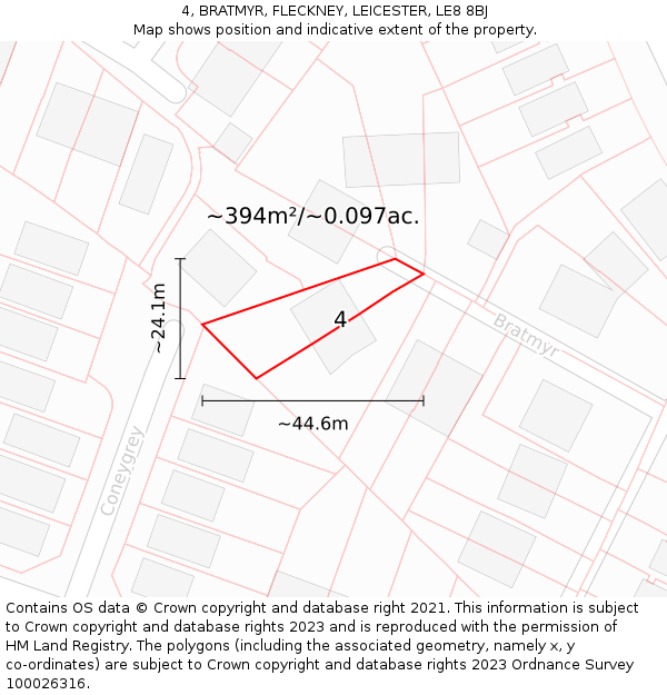 4, BRATMYR, FLECKNEY, LEICESTER, LE8 8BJ: Plot and title map