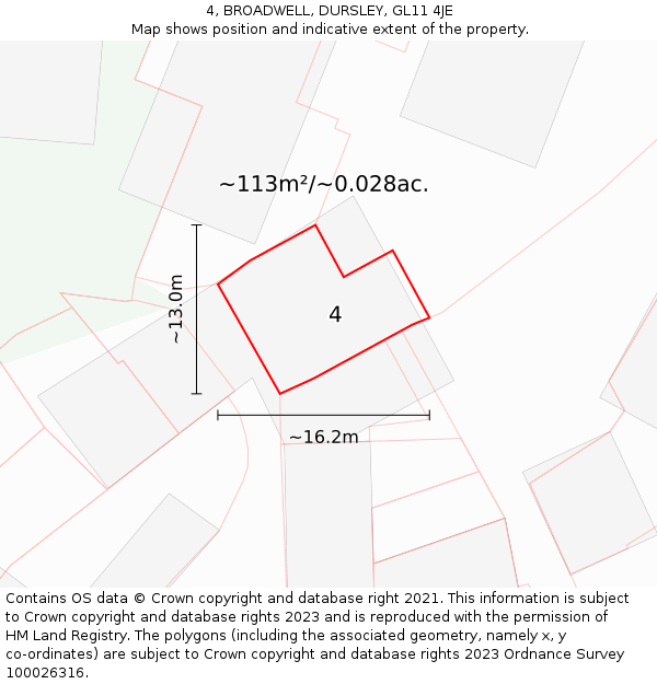 4, BROADWELL, DURSLEY, GL11 4JE: Plot and title map