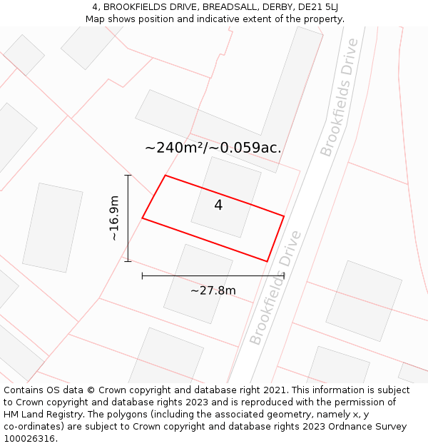 4, BROOKFIELDS DRIVE, BREADSALL, DERBY, DE21 5LJ: Plot and title map
