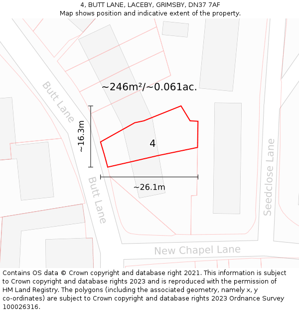 4, BUTT LANE, LACEBY, GRIMSBY, DN37 7AF: Plot and title map