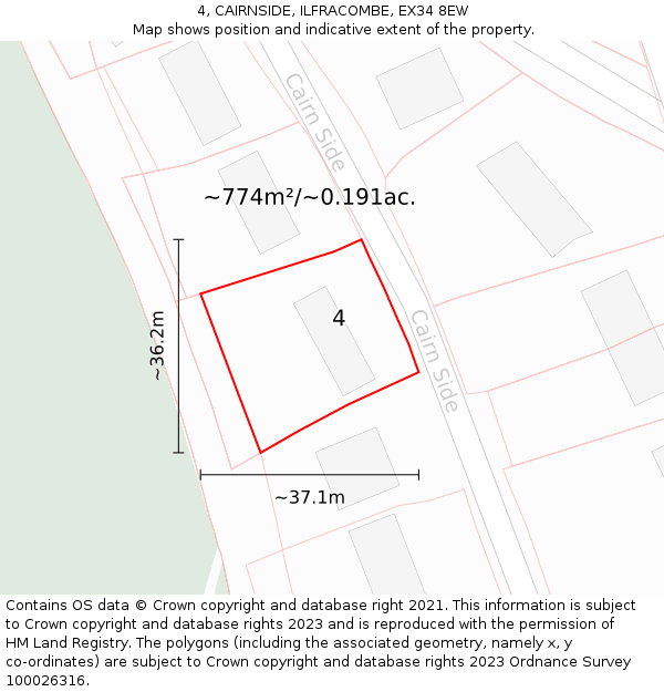 4, CAIRNSIDE, ILFRACOMBE, EX34 8EW: Plot and title map