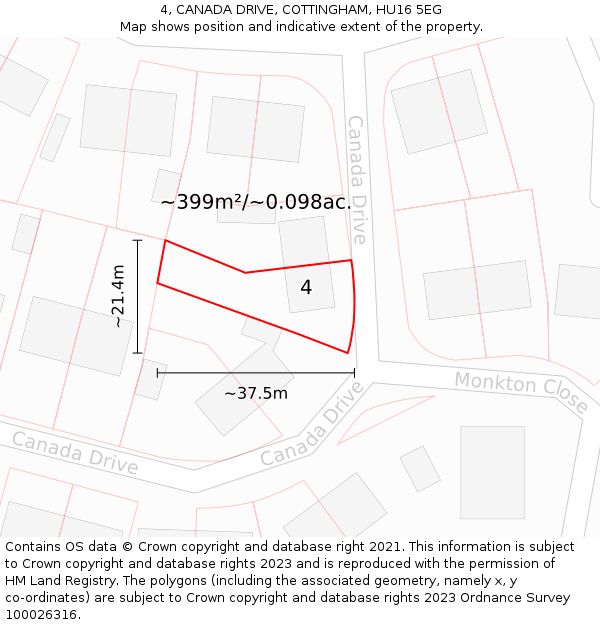 4, CANADA DRIVE, COTTINGHAM, HU16 5EG: Plot and title map