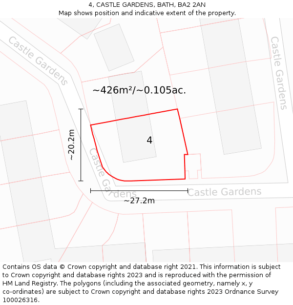 4, CASTLE GARDENS, BATH, BA2 2AN: Plot and title map