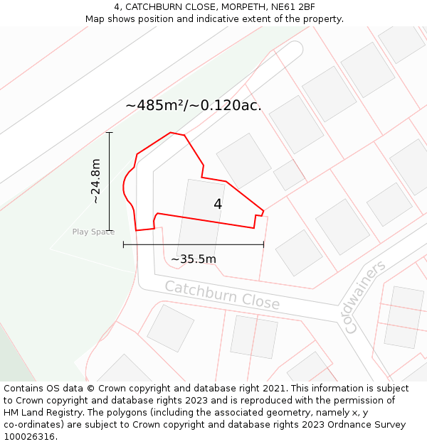 4, CATCHBURN CLOSE, MORPETH, NE61 2BF: Plot and title map