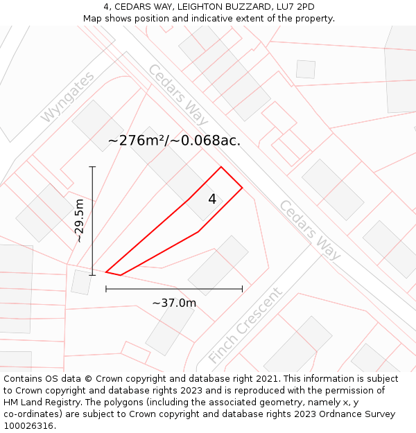 4, CEDARS WAY, LEIGHTON BUZZARD, LU7 2PD: Plot and title map