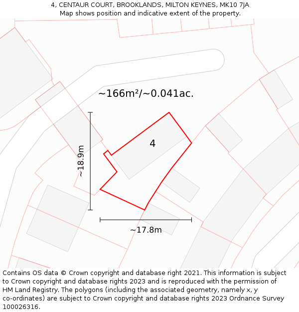 4, CENTAUR COURT, BROOKLANDS, MILTON KEYNES, MK10 7JA: Plot and title map