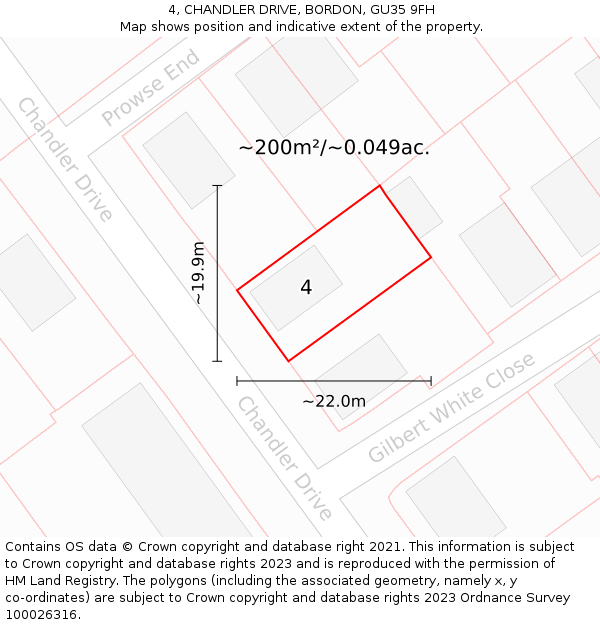 4, CHANDLER DRIVE, BORDON, GU35 9FH: Plot and title map