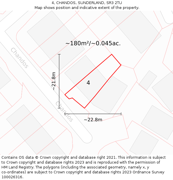 4, CHANDOS, SUNDERLAND, SR3 2TU: Plot and title map