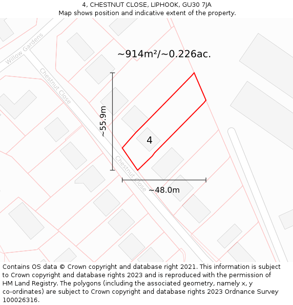 4, CHESTNUT CLOSE, LIPHOOK, GU30 7JA: Plot and title map