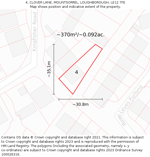 4, CLOVER LANE, MOUNTSORREL, LOUGHBOROUGH, LE12 7FE: Plot and title map