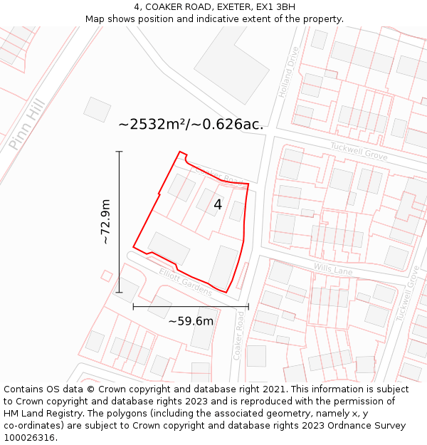 4, COAKER ROAD, EXETER, EX1 3BH: Plot and title map