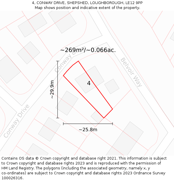 4, CONWAY DRIVE, SHEPSHED, LOUGHBOROUGH, LE12 9PP: Plot and title map