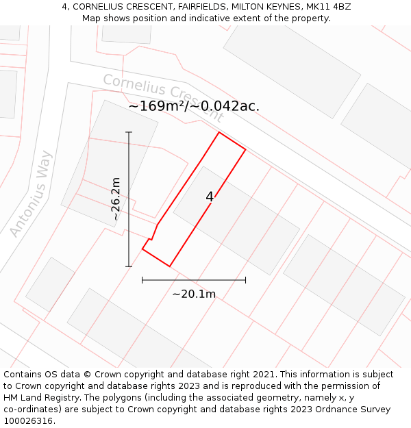 4, CORNELIUS CRESCENT, FAIRFIELDS, MILTON KEYNES, MK11 4BZ: Plot and title map