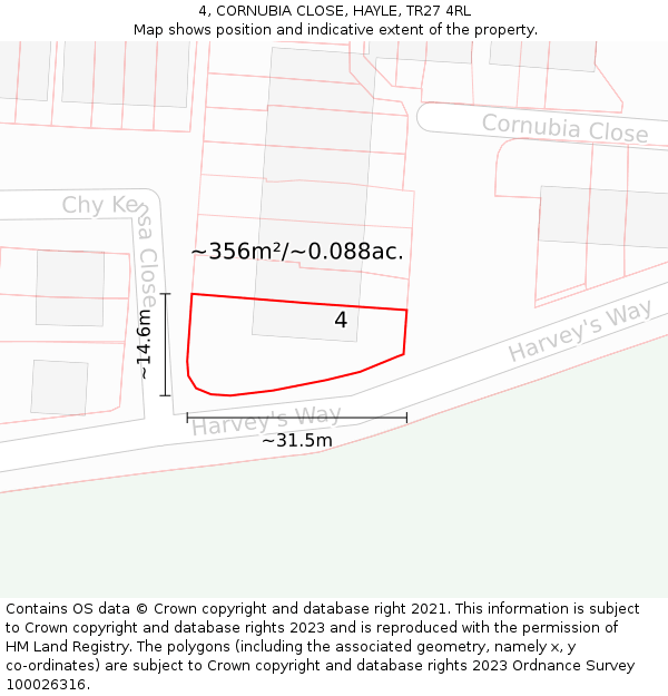 4, CORNUBIA CLOSE, HAYLE, TR27 4RL: Plot and title map