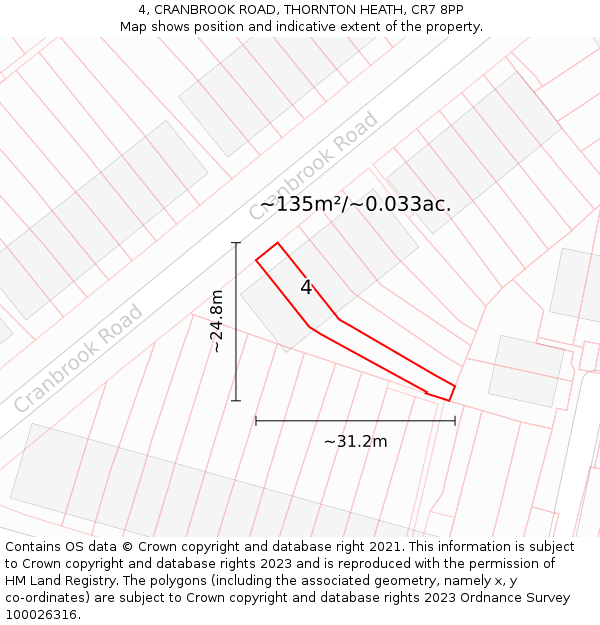 4, CRANBROOK ROAD, THORNTON HEATH, CR7 8PP: Plot and title map