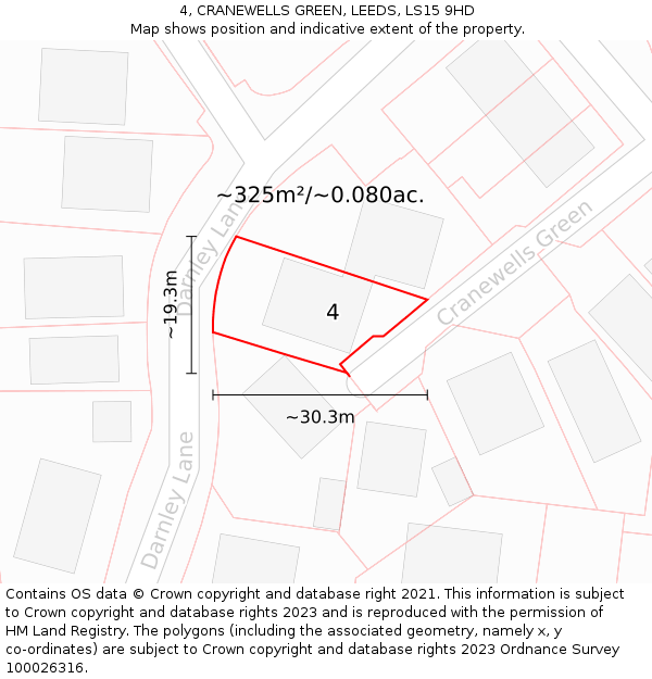 4, CRANEWELLS GREEN, LEEDS, LS15 9HD: Plot and title map