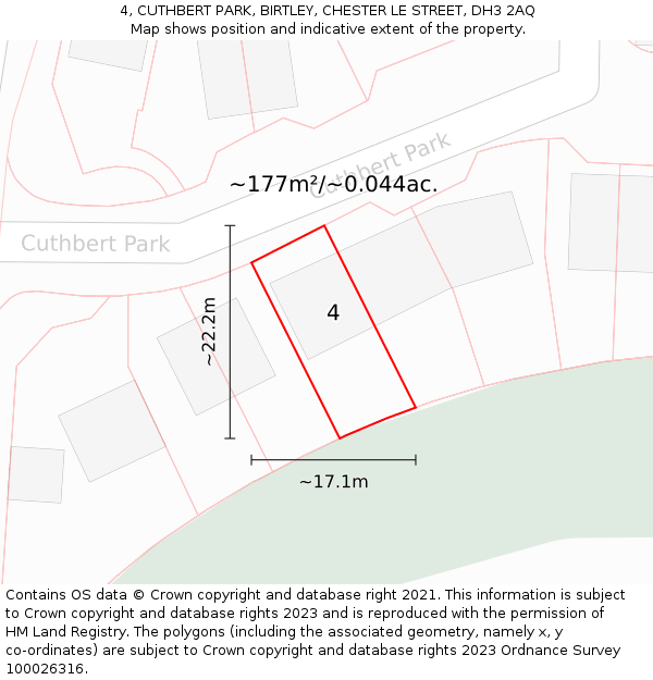 4, CUTHBERT PARK, BIRTLEY, CHESTER LE STREET, DH3 2AQ: Plot and title map
