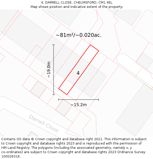 4, DARRELL CLOSE, CHELMSFORD, CM1 4EL: Plot and title map