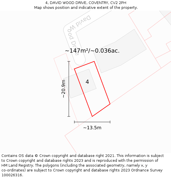 4, DAVID WOOD DRIVE, COVENTRY, CV2 2PH: Plot and title map