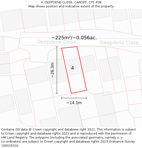 4, DEEPDENE CLOSE, CARDIFF, CF5 4SB: Plot and title map