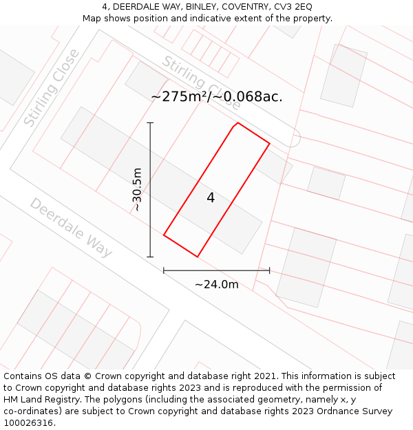 4, DEERDALE WAY, BINLEY, COVENTRY, CV3 2EQ: Plot and title map