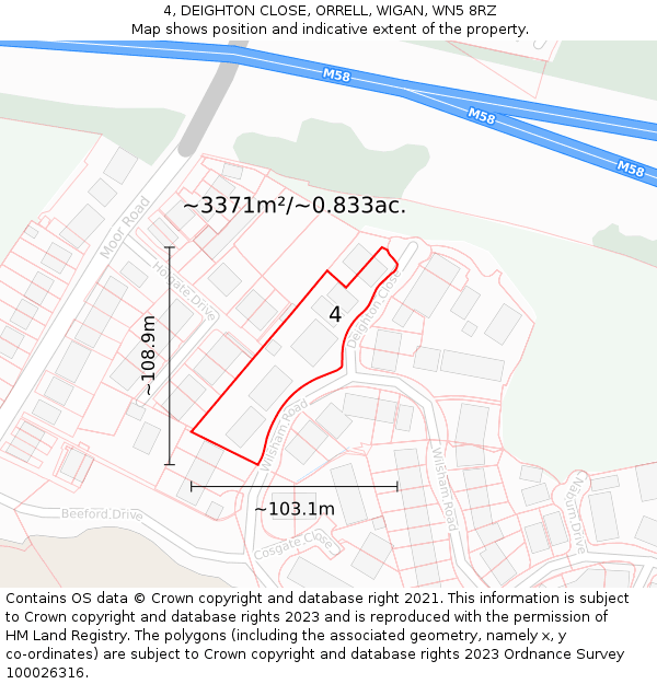 4, DEIGHTON CLOSE, ORRELL, WIGAN, WN5 8RZ: Plot and title map