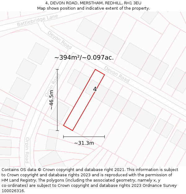 4, DEVON ROAD, MERSTHAM, REDHILL, RH1 3EU: Plot and title map