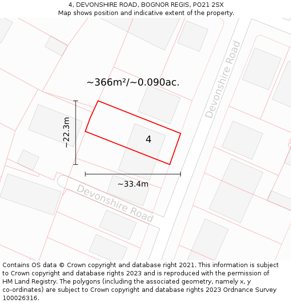 4, DEVONSHIRE ROAD, BOGNOR REGIS, PO21 2SX: Plot and title map