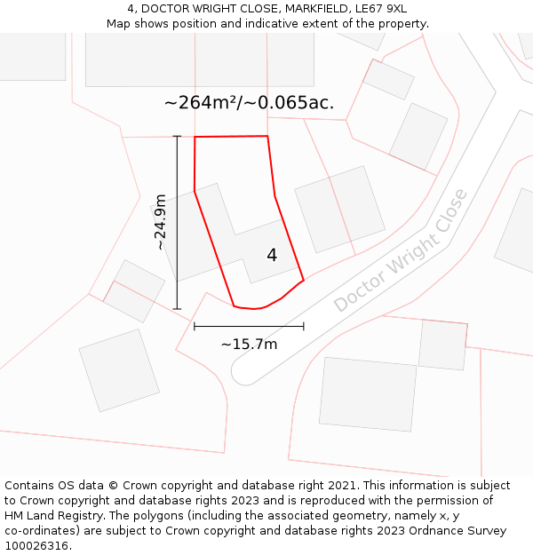 4, DOCTOR WRIGHT CLOSE, MARKFIELD, LE67 9XL: Plot and title map